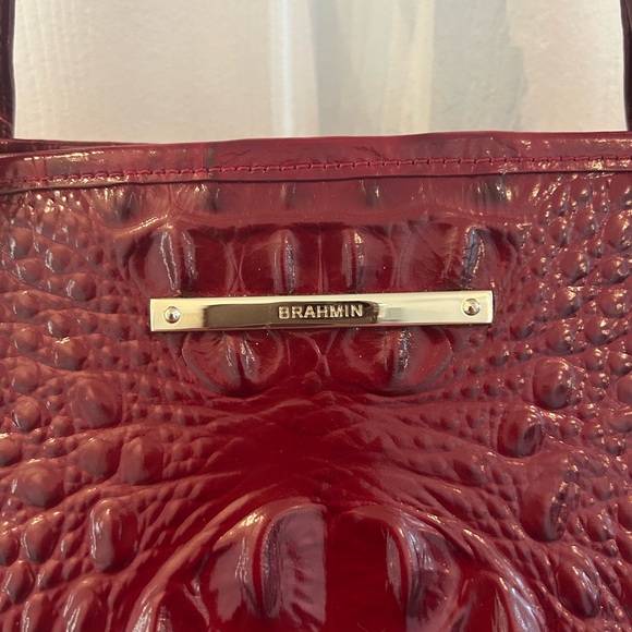 Brahmin Medium Asher Red Crocodile Textured Tote Bag - Picture 3 of 7